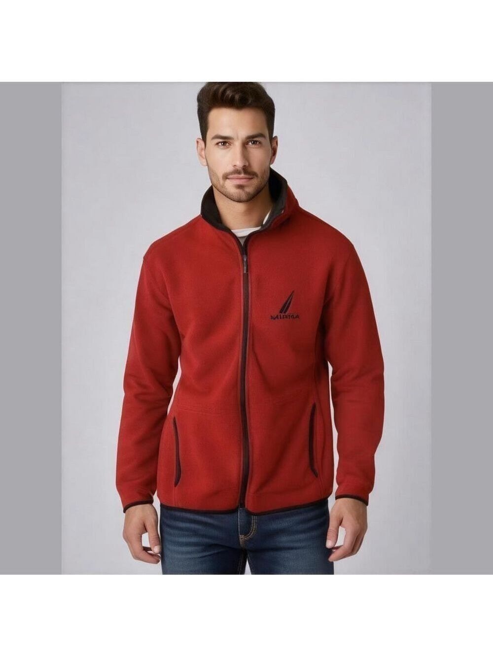 Nautica Red Fleece Zip Up Jacket